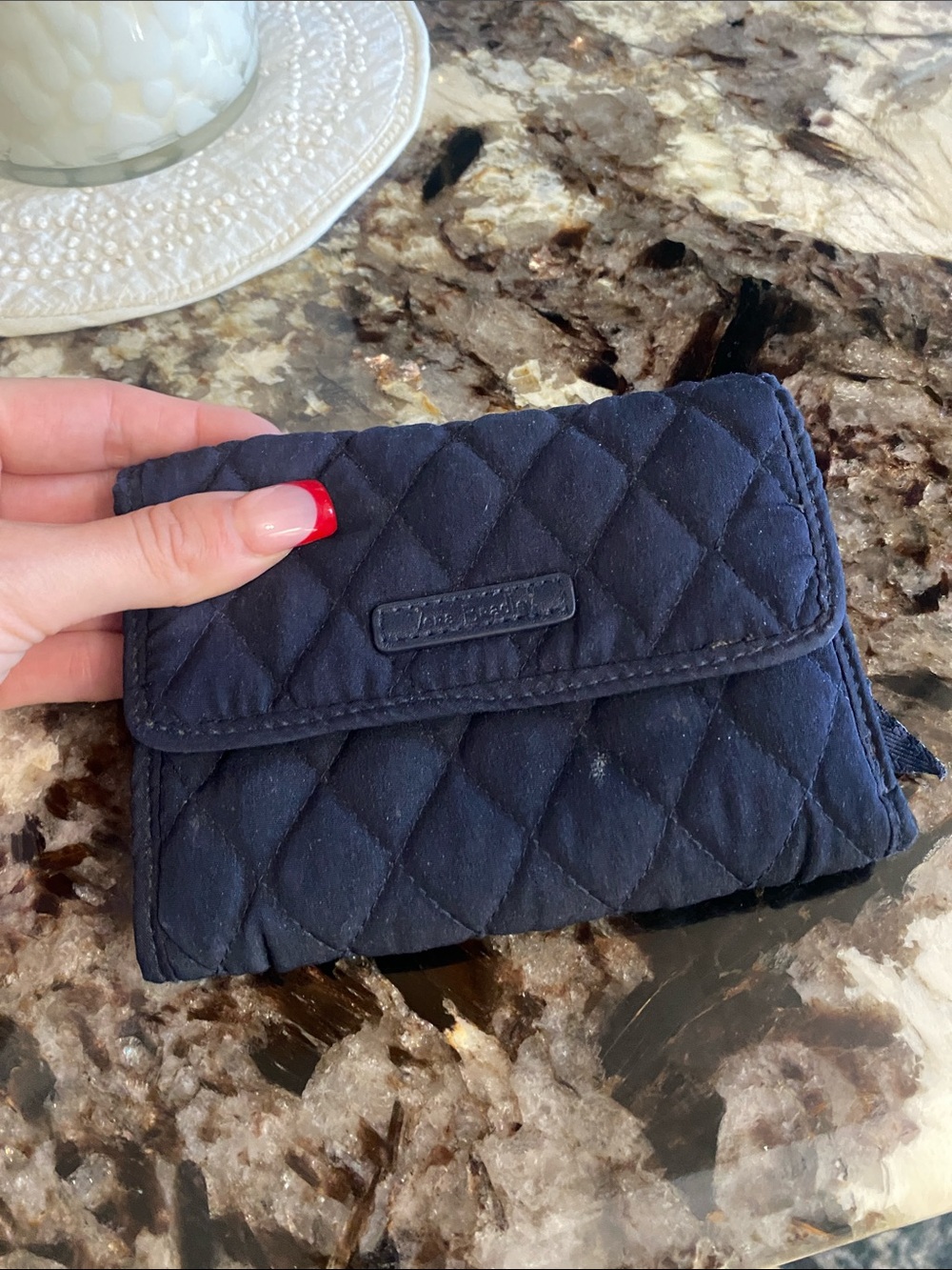 Vera Bradley Quilted Compact Wallet in Navy Blue
